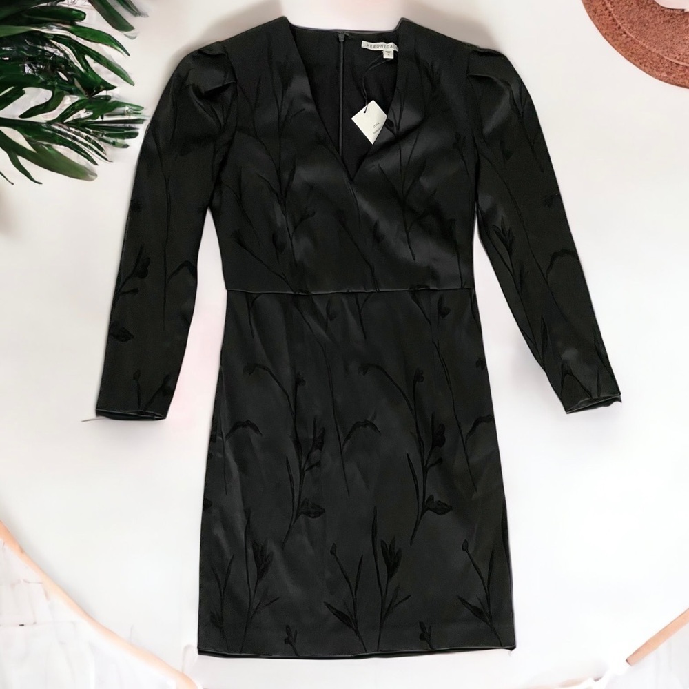 Veronica Beard Otto Puff Sleeve Mini Dress jacquard stretch satin 3/4 sleeve